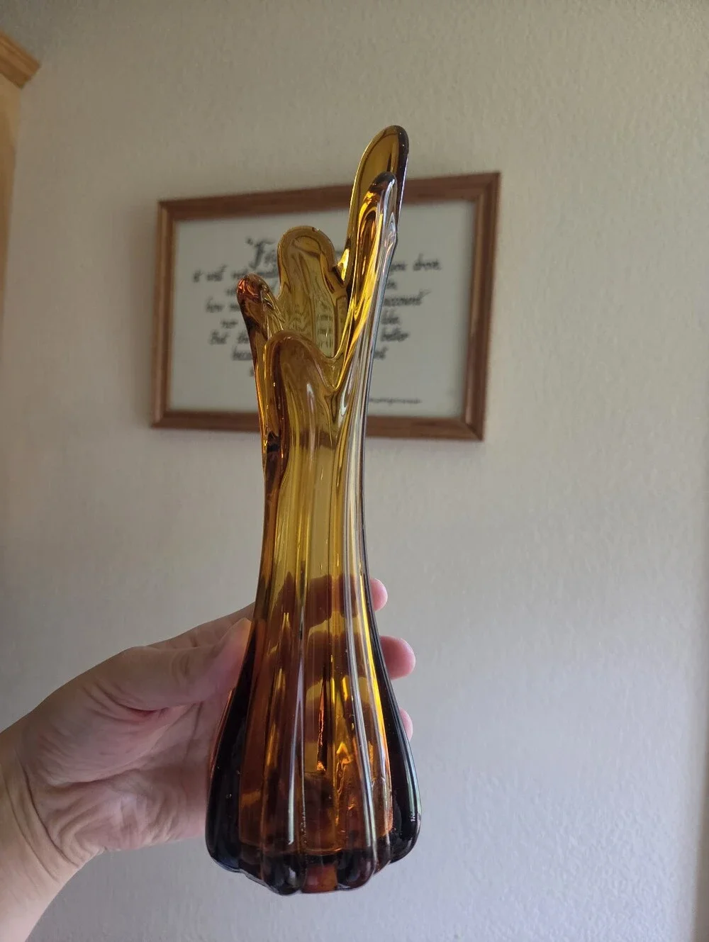 Mid century modern Murano vase in amber colored glass